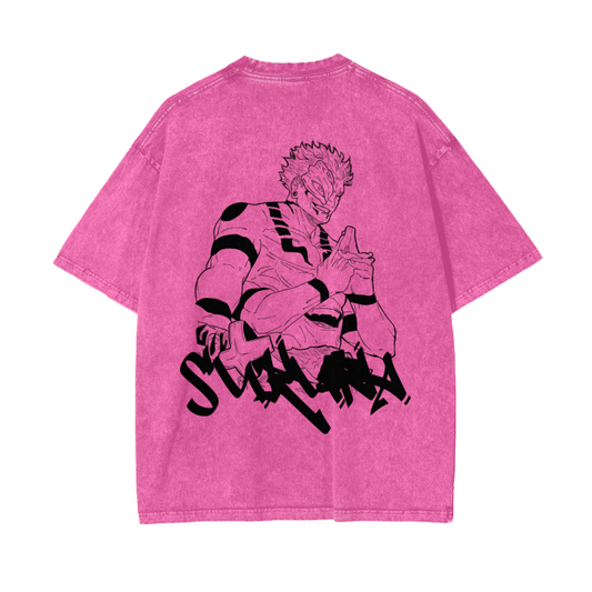 JUJUTSU KAISEN - Sukuna Graffiti Streetwear Shirt Pink Washed,MOQ1,Delivery days 5